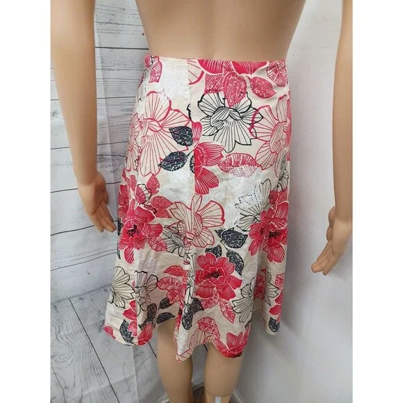New York Company Womens Skirt Sz 10 Red White Floral Print A-Line - Picture 5 of 7